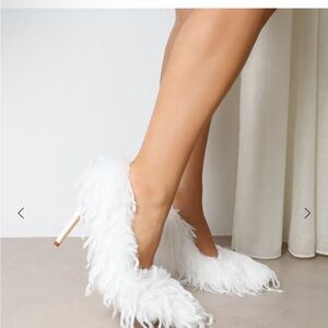 White feather fur pointed toe pump heel 6